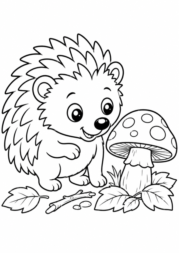 Igel neben einem Pilz