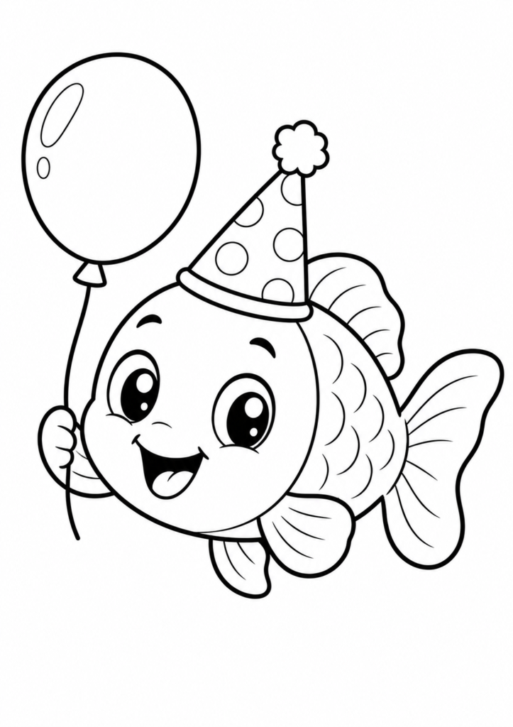 Partyfisch mit Hut und Ballon