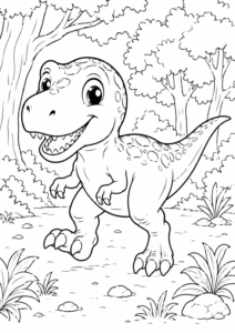 Junger T-Rex läuft neugierig durch eine Lichtung