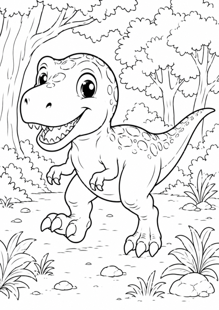 Junger T-Rex läuft neugierig durch eine Lichtung