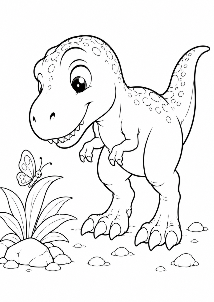 T-Rex beobachtet einen Schmetterling