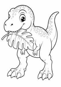 T-Rex trägt sanft ein großes Blatt