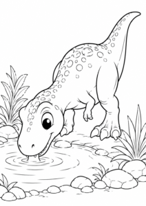 T-Rex trinkt vorsichtig aus einem Teich