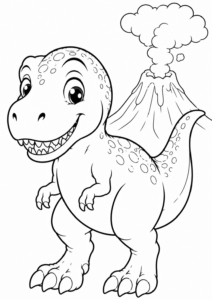 T-Rex vor einem sanft rauchenden Vulkan