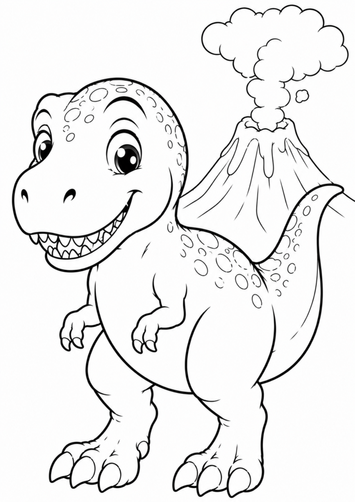 T-Rex vor einem sanft rauchenden Vulkan