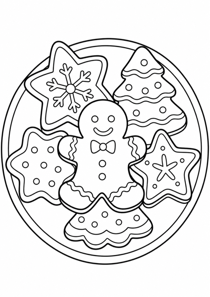 Teller mit verschiedenen Lebkuchen Ausmalvorlage