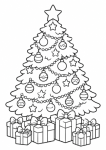 Festlich geschmückter Weihnachtsbaum zum Ausmalen