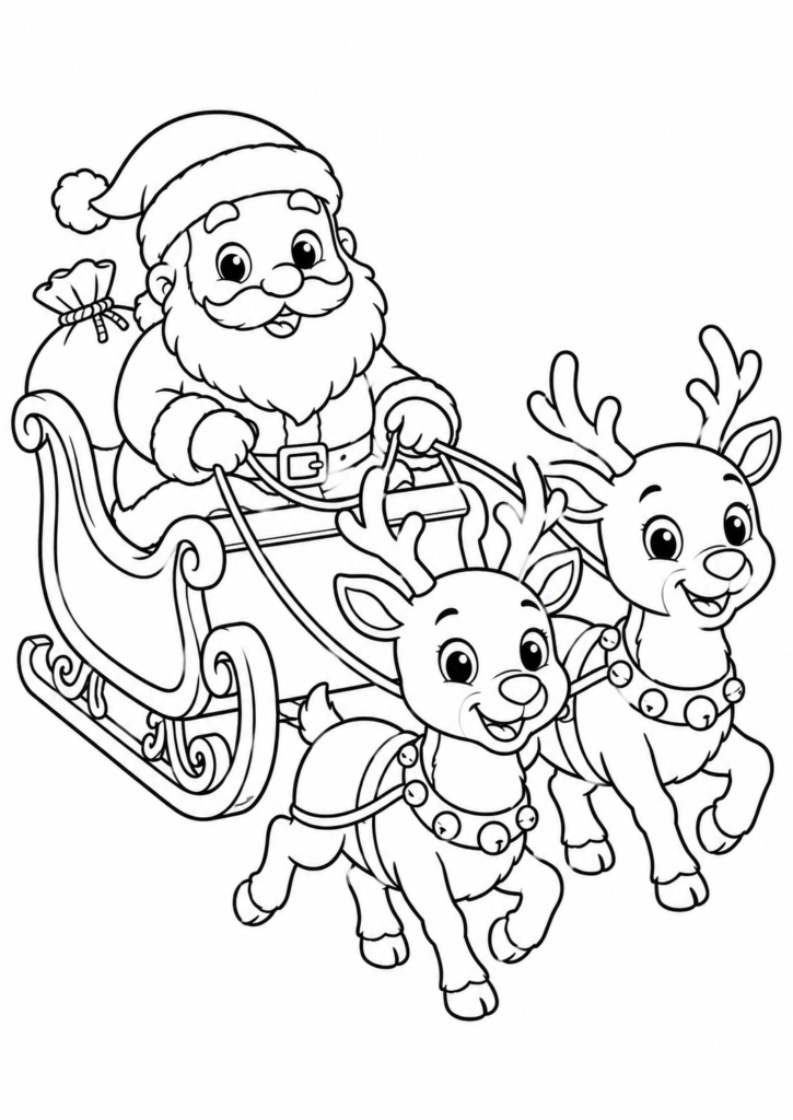 Weihnachtsmann im Schlitten mit Rentieren
